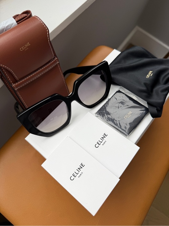 Celine Accessories - Celine Black Square Acetate Sunglasses with Gold Triomphe Emblem